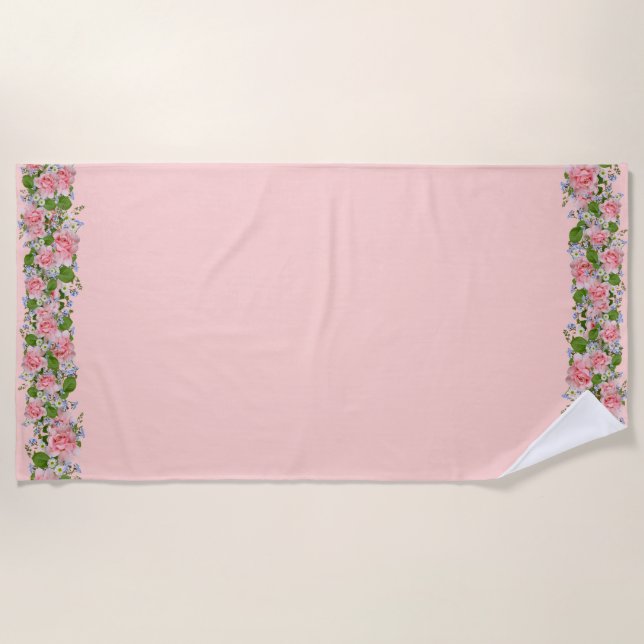 Serviette De Plage Belles fleurs roses sur rose clair (Devant)