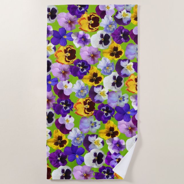 Serviette De Plage Belles Pansies de Printemps (Devant)