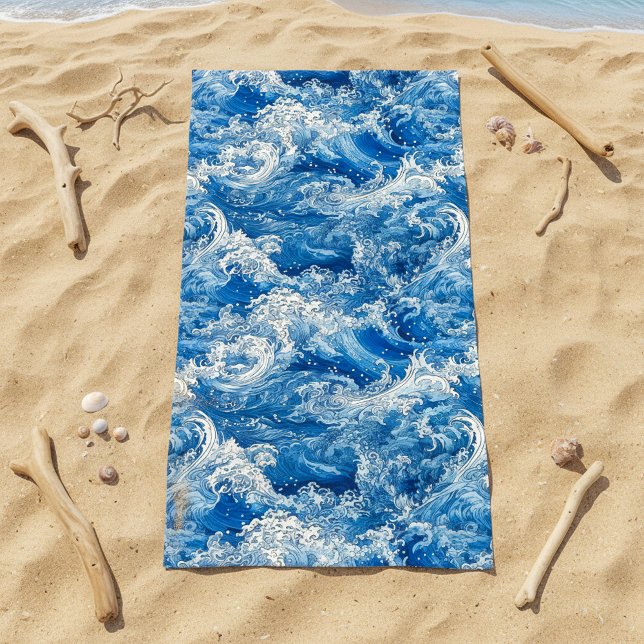 Serviette De Plage Belles vagues bleues brisées de l'océan (Beautiful crashing blue ocean waves beach towel.)