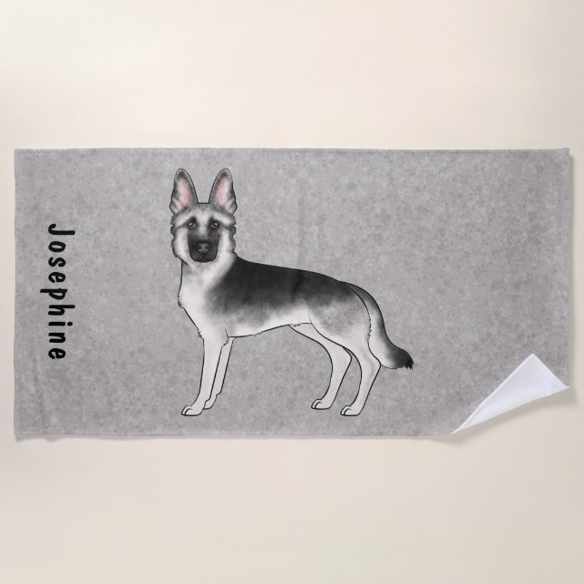 Serviette De Plage Berger Allemand Silver Sable avec nom personnalisé (Devant)