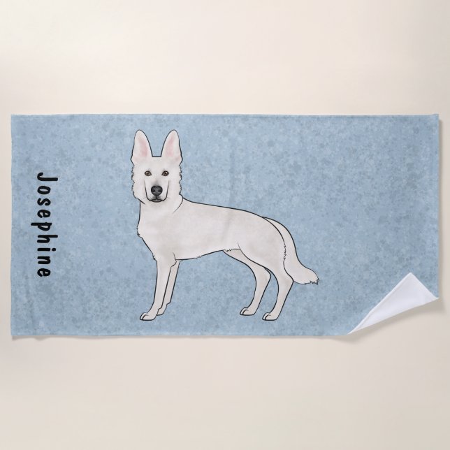 Serviette De Plage Berger Blanc Suisse Blanc GSD Chien de Dessin Anim (Devant)