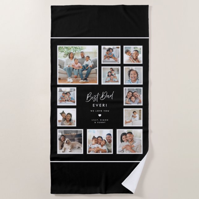 Serviette De Plage Best Dad Ever Custom Multi Photo Collage Grid (Devant)