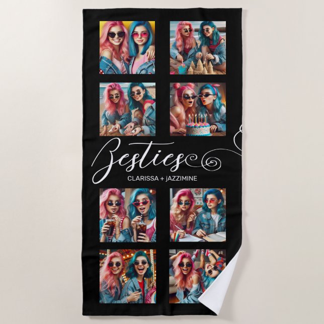 Serviette De Plage Bestie blanc noir moderne 8 photo Collage (Devant)