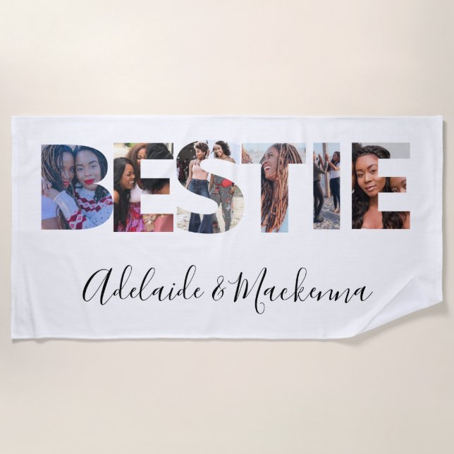 Serviette De Plage Bestie personnalisée BFF Best Friends Photo Collag (Devant)