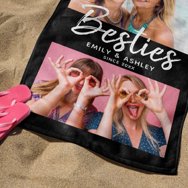 Serviette De Plage Besties Photo personnalisée BFF Friends Modern Chi (Créateur téléchargé)