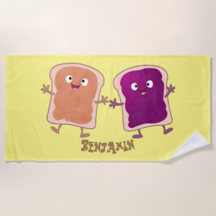 Serviette De Plage Beurre d'arachide mignonne et caricature sandwich