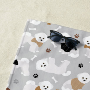 Serviette De Plage Bichon Frise Bones and Paws Grey