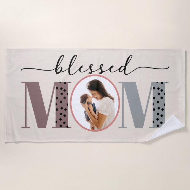 Serviette De Plage Bienheureuse Maman Photo personnalisée (Devant)