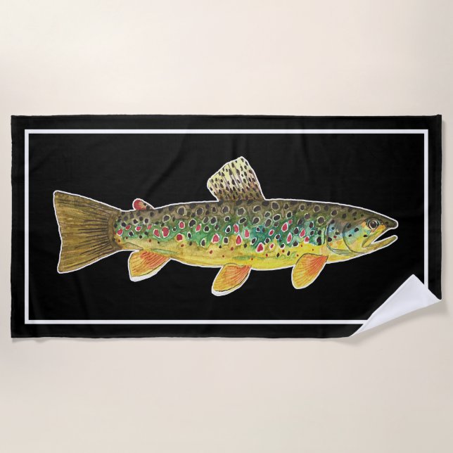 Serviette De Plage  Big Brown Trout Fly Fishing Ichthyologie Cool (Devant)