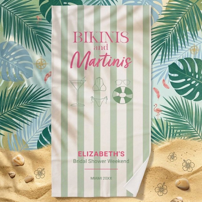 Serviette De Plage Bikinis et Martinis Week-end de Réception de Maria (Créateur téléchargé)