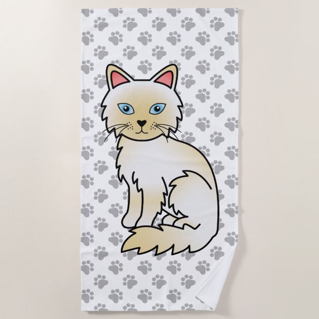 Serviette De Plage Birman / Ragdoll Point crème Chat & Pattes Mignonn (Devant)