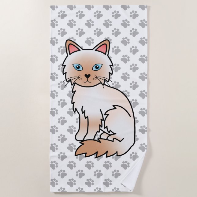 Serviette De Plage Birman / Ragdoll Point Rouge Chat & Pattes Mignon (Devant)