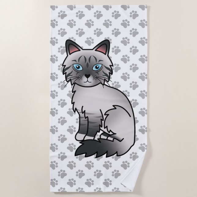 Serviette De Plage Birman / Ragdoll Tabby bleu point Patte Chaton & P (Devant)