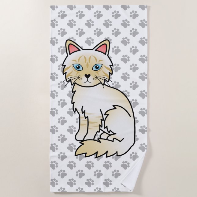 Serviette De Plage Birman / Ragdoll tabby crème Point Chats & Pattes  (Devant)