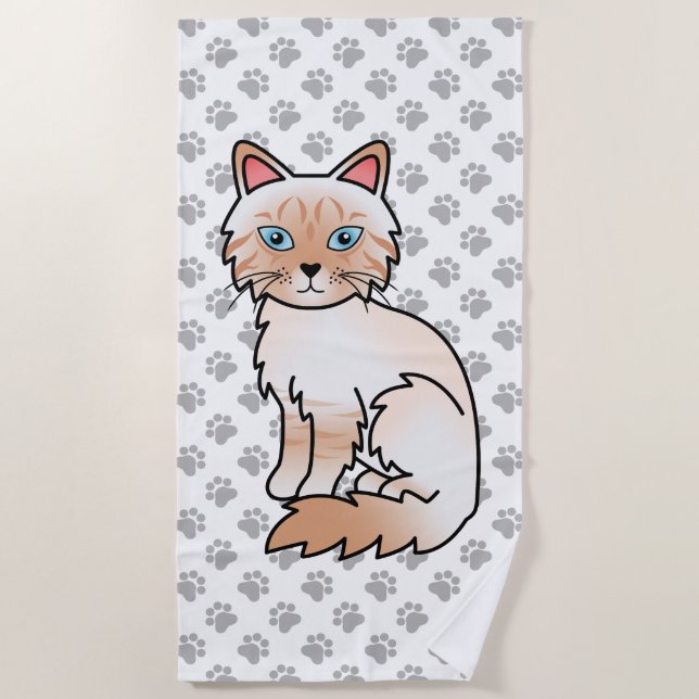 Serviette De Plage Birman / Ragdoll tigré pointe rouge Chat & Pattes  (Devant)