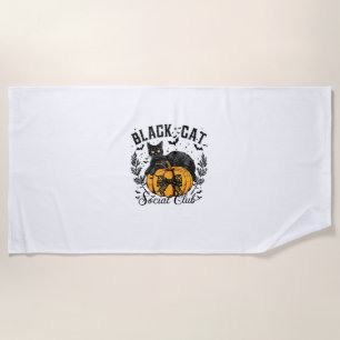 Serviette De Plage Black Cat Social Club, Halloween, Coquette, Gothiq