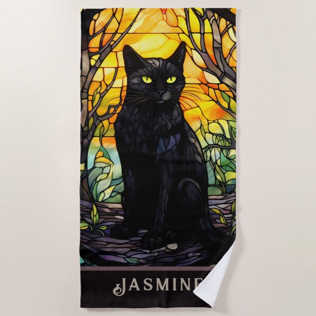 Serviette De Plage Black Cat Vitrail jaune (Devant)