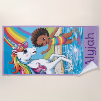 Serviette De Plage Black Girl Unicorn nage