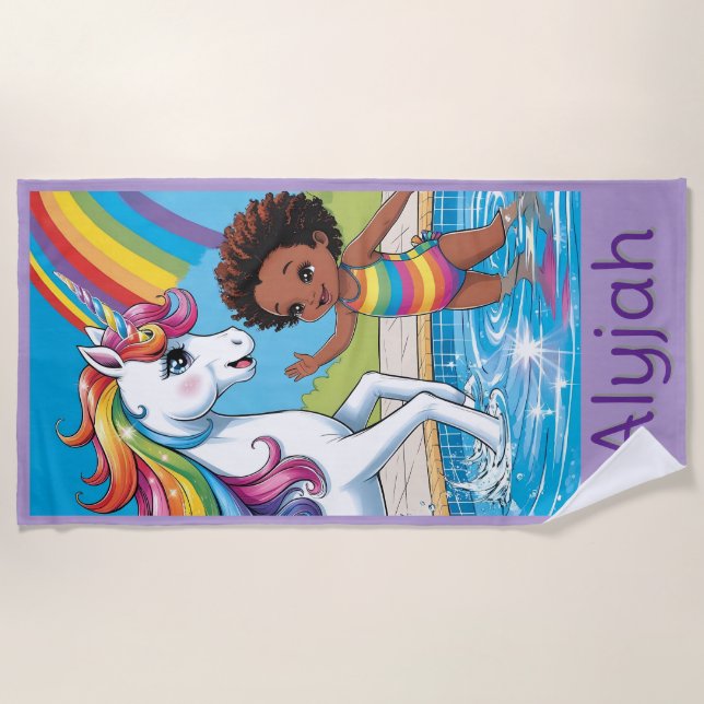 Serviette De Plage Black Girl Unicorn nage (Devant)
