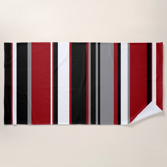 Serviette De Plage Black, Gray Red and White Stripes (Devant)