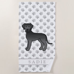 Serviette De Plage Black Great Dane mignonne Dessin Chien et nom