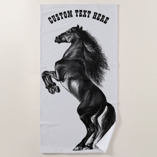 Serviette de plage Black Horse avec texte personna (Devant)