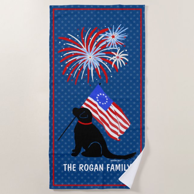 Serviette De Plage Black Lab Dog American Flag Beach Towel (Devant)