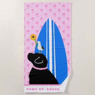 Serviette De Plage Black Lab Surf Dog Island Pink Beach Towne