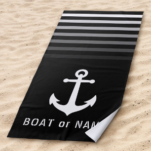 Serviette De Plage Black Nautical Vintage Ancre Votre nom ou bateau