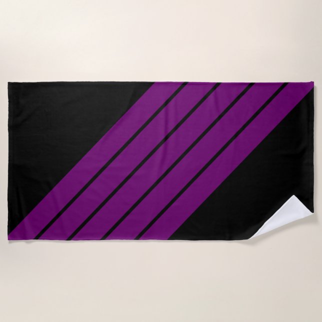 Serviette De Plage Black Purple Striped les années 70 80s Retro Racin (Devant)