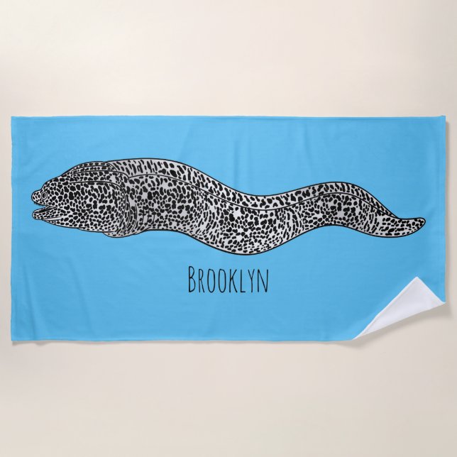 Serviette De Plage Black spotted moray eel cartoon illustration  (Devant)