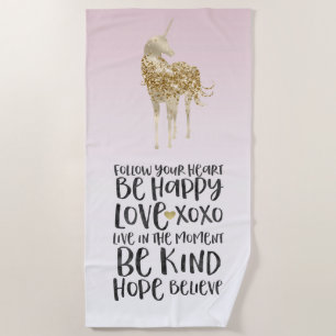 Serviette De Plage Black Watercolor Inspirational Gold Unicorn