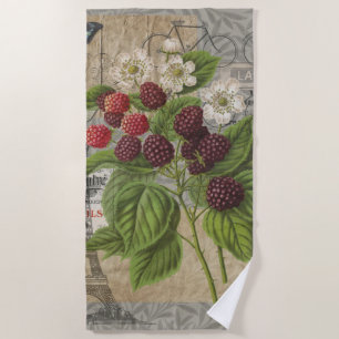 Serviette De Plage Blackberries Floral Garden Flower Papillon Art