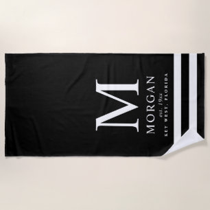 Serviette De Plage Blanc audacieux du noir   de monogramme de famille