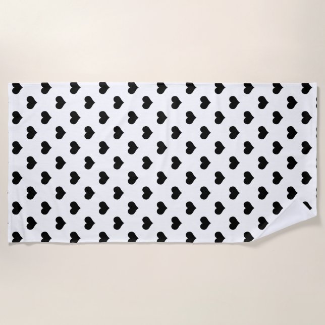 Serviette De Plage Blanc Black Love Heart Motif Design (Devant)