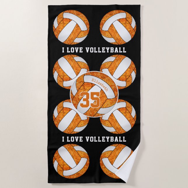 Serviette De Plage blanc orange couleurs de l'équipe J'aime volleybal (Devant)