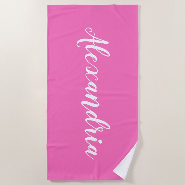 Serviette De Plage Blanc rose chaud personnalisé (Devant)