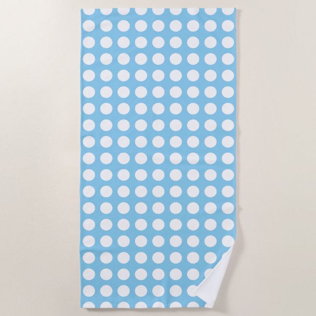 Serviette De Plage Blanc sur Bébé Bleu Grand Pois horizontaux (Devant)