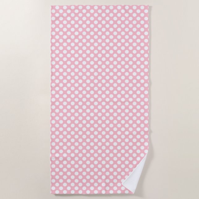 Serviette De Plage Blanc sur rose Pois moyen (Devant)