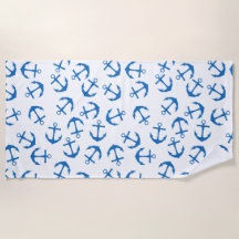 Serviette de plage blanche et Ancre bleue