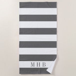 Serviette De Plage Blancs et gris et monogramme