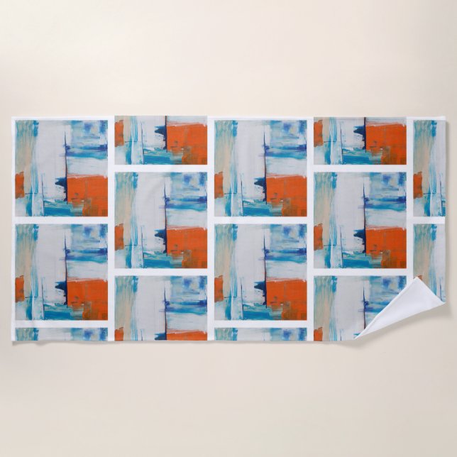 Serviette De Plage Bleu Abstrait et art moderne orange (Devant)
