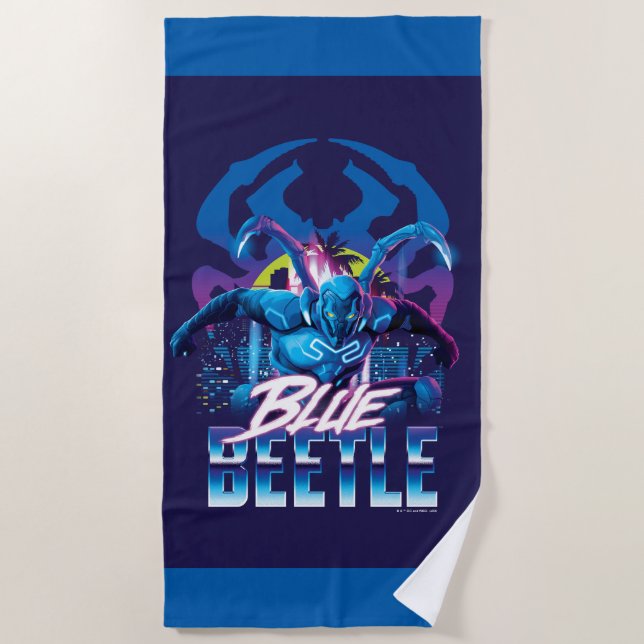 Serviette De Plage Bleu Beetle Rétrowave Ville coucher du soleil (Devant)