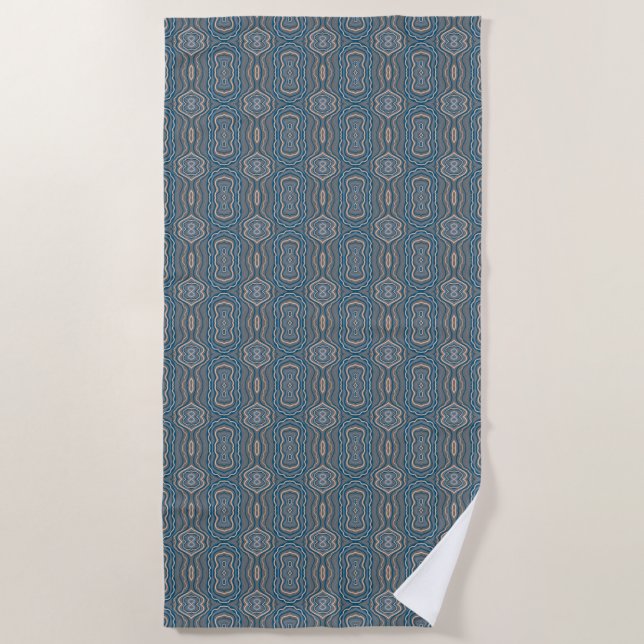 Serviette De Plage Bleu Beige Et Gris Motif Alternatif Design (Devant)