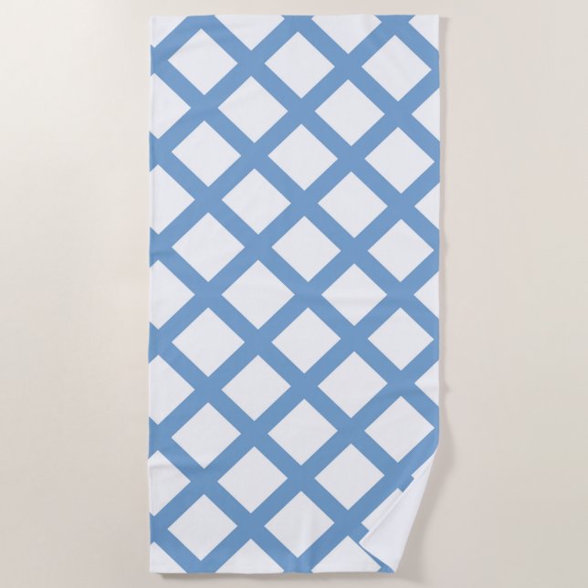 Serviette De Plage Bleu Blanc Arlequin Diamond Motif (Devant)