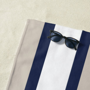 Serviette De Plage Bleu bleu marine Gris blanc rayures monogrammes