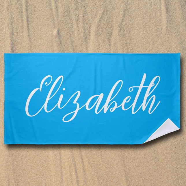 Serviette De Plage Bleu Clair Écriture Manuscrite Personnalisée Cool (Créateur téléchargé)