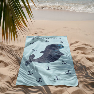 Serviette De Plage Bleu Clair Navy Ancres Baleine Mignonne Kawaii Mar