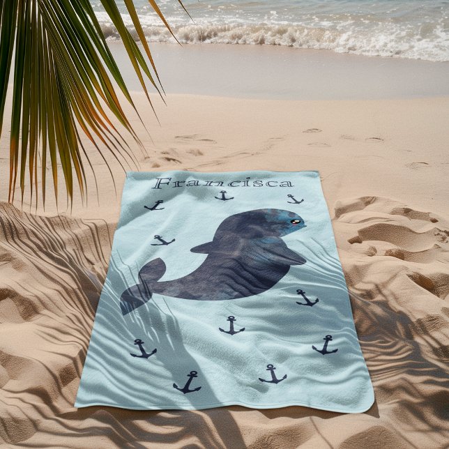 Serviette De Plage Bleu Clair Navy Ancres Baleine Mignonne Kawaii Mar (Créateur téléchargé)