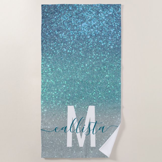 Serviette De Plage Bleu clair Turquoise Parties scintillant brillante (Devant)